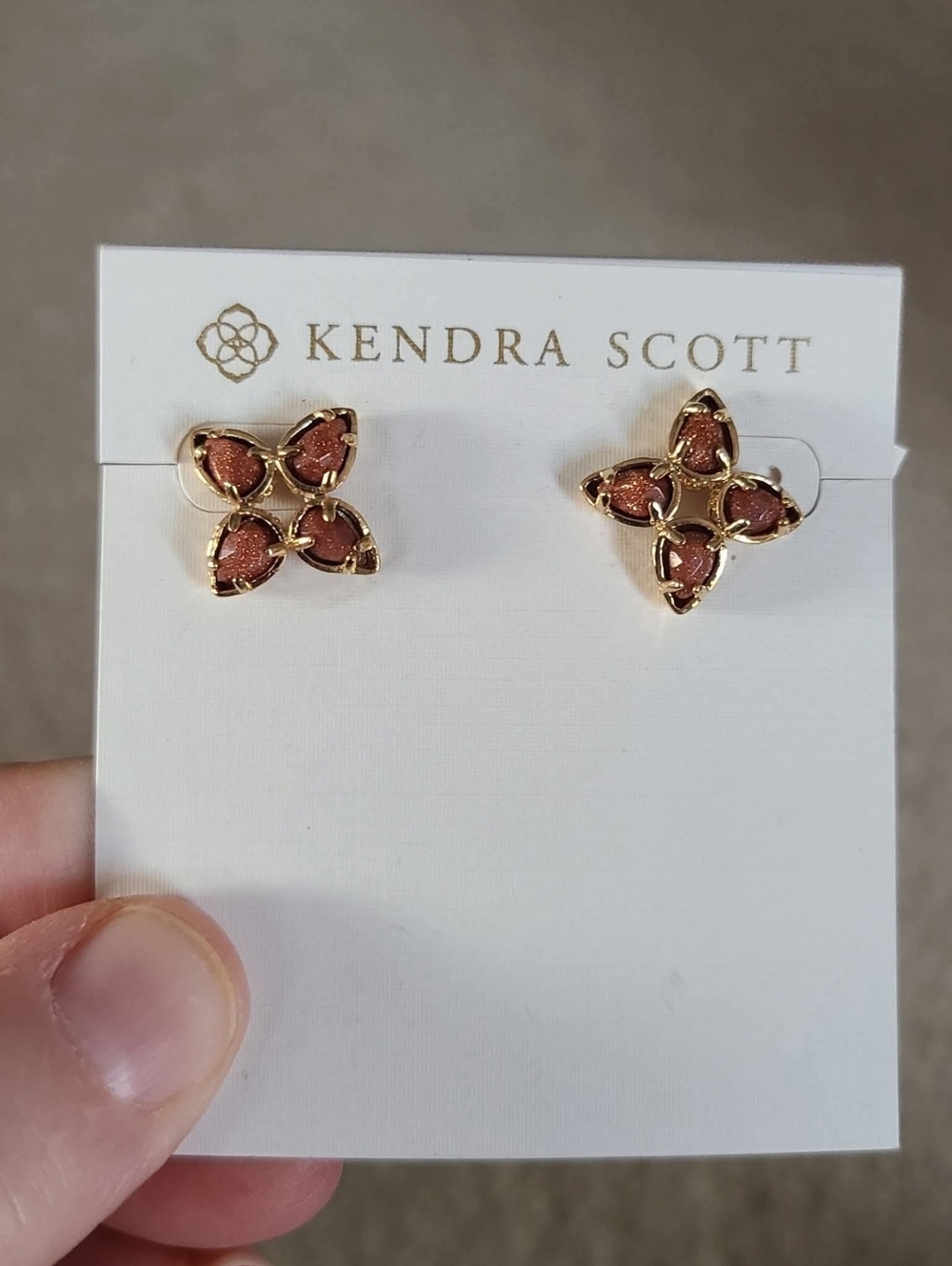 Kendra Scott Vintage Tavi Flower Stud Earrings In Goldstone & Gold HTF
